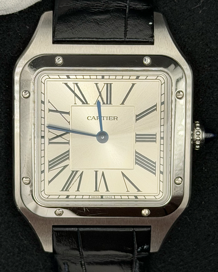 No Reserve - 2021 Cartier Santos Dumont 43.5MM Quartz Silver Dial Leather Strap (WSSA0022)