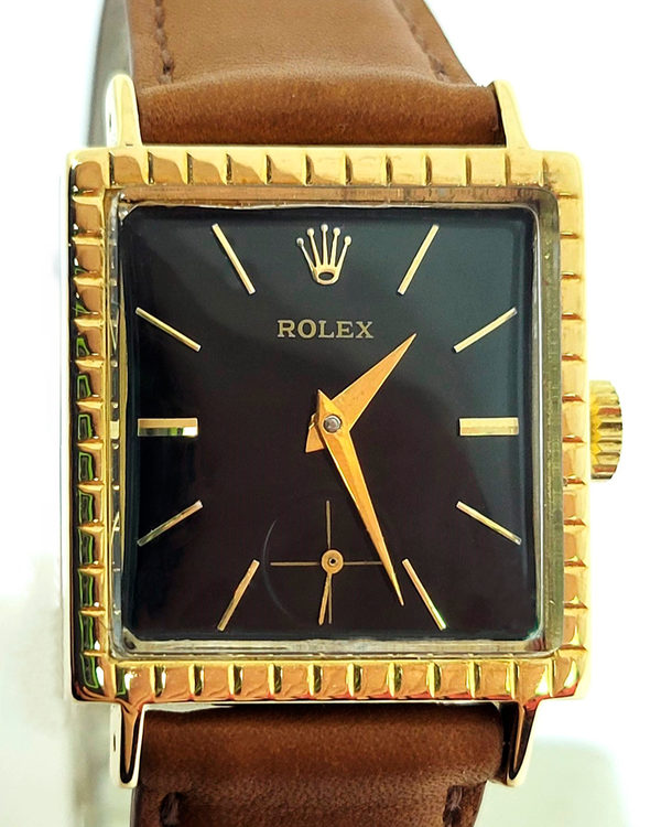 Rare 1954 Rolex Vintage "Square Brick" 26.25MM Black Dial Aftermarket Leather Strap (9548)