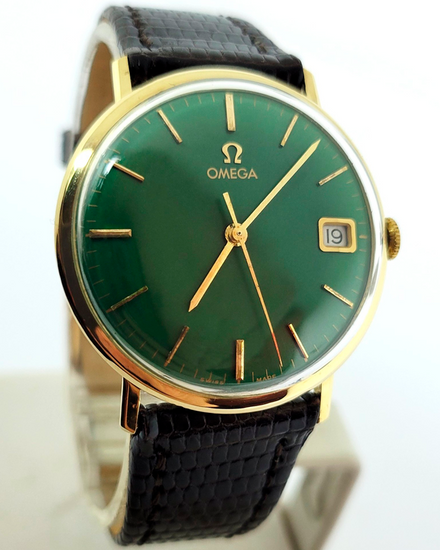 Omega Vintage 33.5MM Green Dial Aftermarket Leather Strap (132.016)