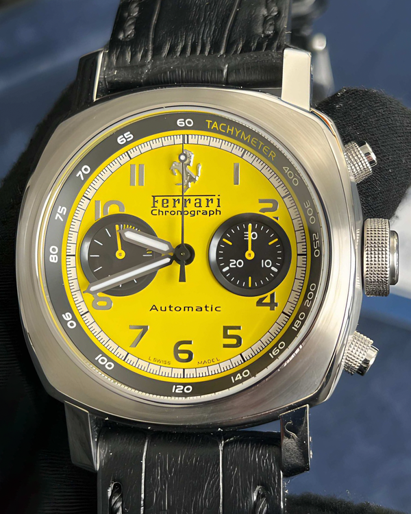 Panerai Ferrari Chronograph Granturismo 45MM Yellow Dial Aftermarket Leather Strap (FER00011)