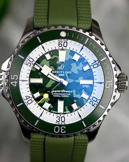 2022 Breitling Superocean Super Diver 46MM Green "Camo" Dial Rubber Strap (E10379)