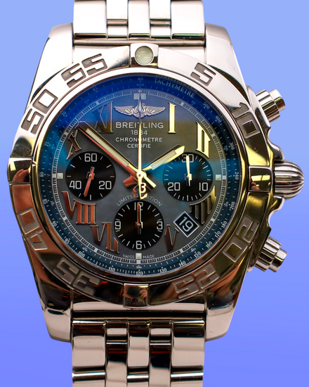 No Reserve - 2018 Breitling Chronomat "Frecce Tricolori" L.E. 44MM Mother of Pearl Dial Steel Bracelet (AB0111)