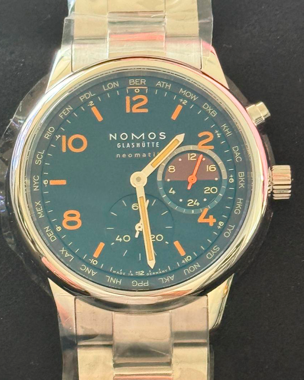 2025 NOMOS Glashutte Club Sport Neomatik Worldtimer Grid L.E. 40MM Black Dial Steel Bracelet (790.S8)