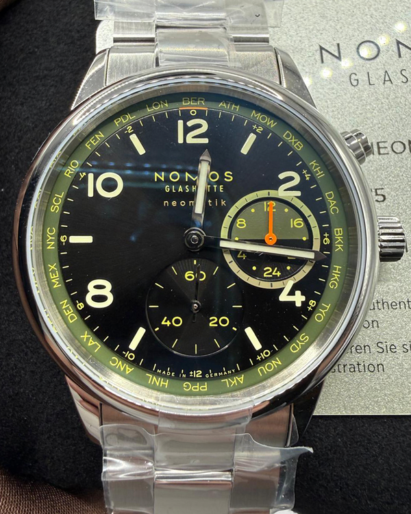 2025 NOMOS Glashutte Club Sport Neomatik Worldtimer Vector 40MM Black Dial Steel Bracelet (790.S9)