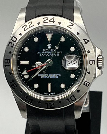 2005 Rolex Explorer II 40MM Black Dial Aftermarket Rubber Strap (16570)