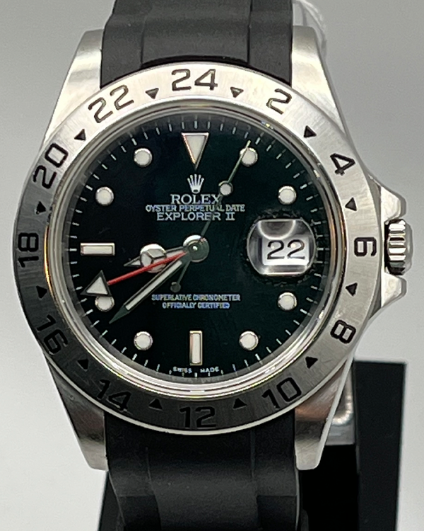 2005 Rolex Explorer II 40MM Black Dial Aftermarket Rubber Strap (16570)