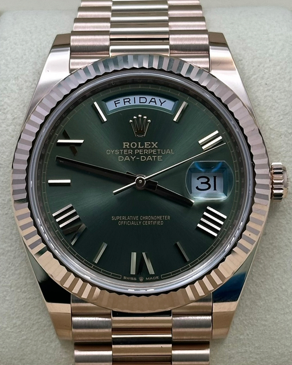 2026 Rolex Day-Date 40MM Green Dial Rose Gold President Bracelet (228235)
