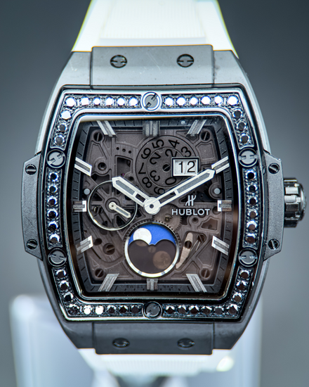 Hublot Spirit Of Big Bang Moonphase "All Black" 42MM Skeleton Dial Rubber Strap (647.CI.1110.LR.1200)