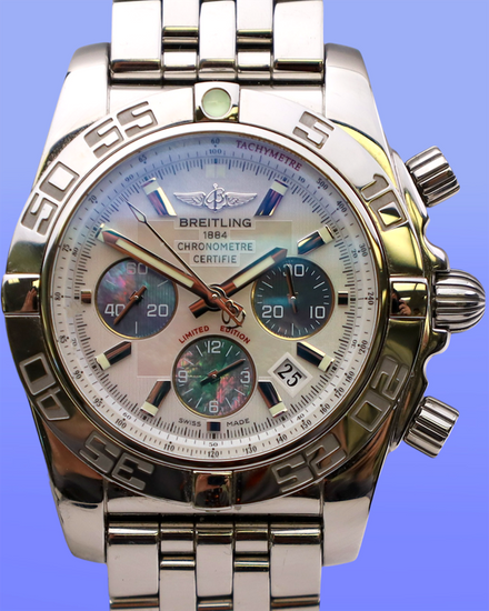 No Reserve - Breitling Chronomat L. E. 44MM Mother of Pearl Dial Steel Bracelet (AB0110)