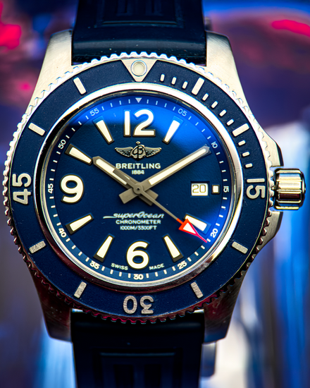 No Reserve - 2019 Breitling Superocean 44MM Blue Dial Rubber Strap (A17367D81C1A1)
