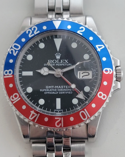 Rolex GMT-Master "Pepsi" 40MM Black "Swiss Only" Dial Jubilee Bracelet (1675)