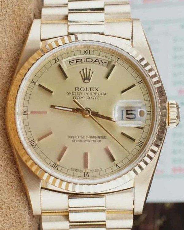 1990 Rolex Day-Date 36MM Champagne Dial Yellow Gold President Bracelet (18238)