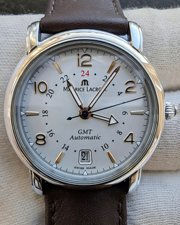 Maurice Lacroix Pontos GMT 38MM White Dial Leather Strap (PT6037)