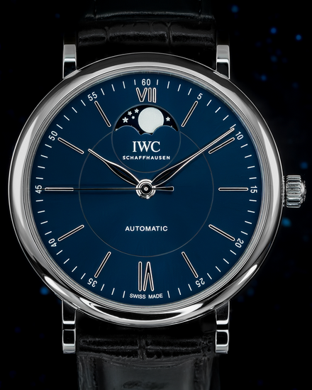 2020 IWC Schaffhausen Portofino Moonphase 40MM Blue Dial Leather Strap (IW459402)
