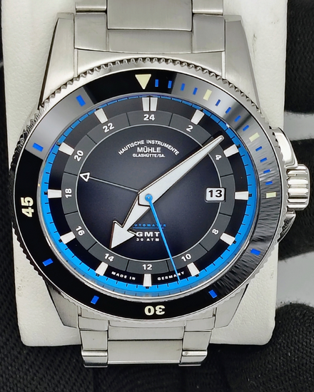 Mühle Glashütte Sportivo Travel GMT 42.5MM Black Dial Steel Bracelet (M1-52-10)