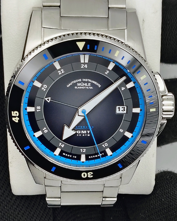 Mühle Glashütte Teutonia Sportivo Travel GMT 42.5MM Black Dial Steel Bracelet (M1-52-13)