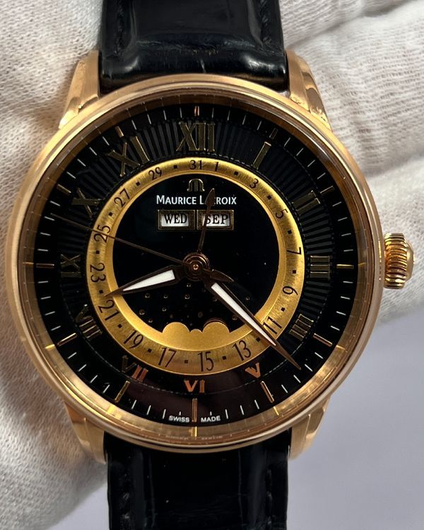 Maurice Lacroix Masterpiece Phase de Lune GMT 40MM Black Dial Leather Strap (MP6428-PG101-31E)