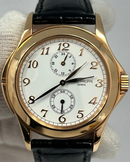 Patek Philippe Calatrava Travel Time 37MM Silver Dial Leather Strap (5134R)