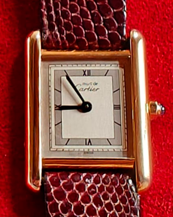 1985 Cartier Tank Must Vermeil 20MM Quartz Silver Dial Aftermarket Leather Strap (590005)
