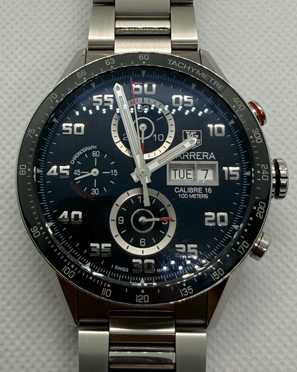 2017 Tag Heuer Carrera Calibre 16 Chronograph 43MM Black Dial Steel Bracelet (CV2A1R.BA0799)