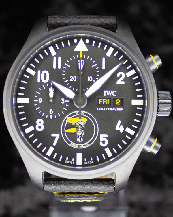 2022 IWC Schaffhausen Pilot  "Royal Maces" 44.5MM Black Dial Leather Strap (IW389107)