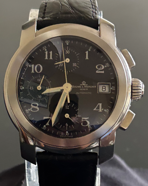 Baume & Mercier Capeland Chronograph 39MM Black Dial Aftermarket Leather Strap (MV045216)