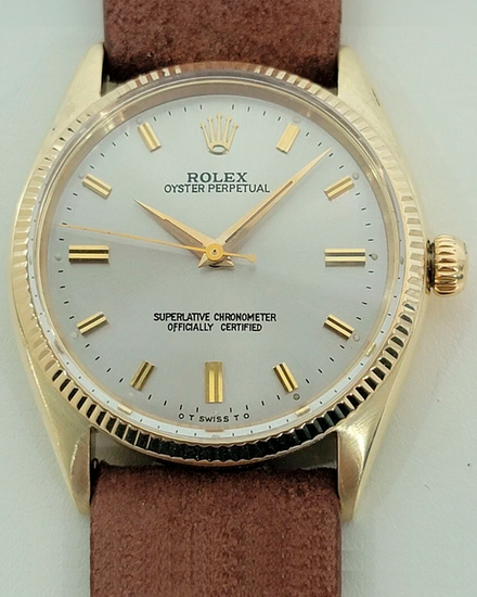 Rolex Oyster Perpetual 34MM White "Sigma" Dial Aftermarket Leather Strap (6467)