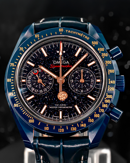 Omega Speedmaster Moonphase "Blue Side of the Moon" 44.25MM Aventurine Dial Leather Strap (304.93.44.52.03.002)