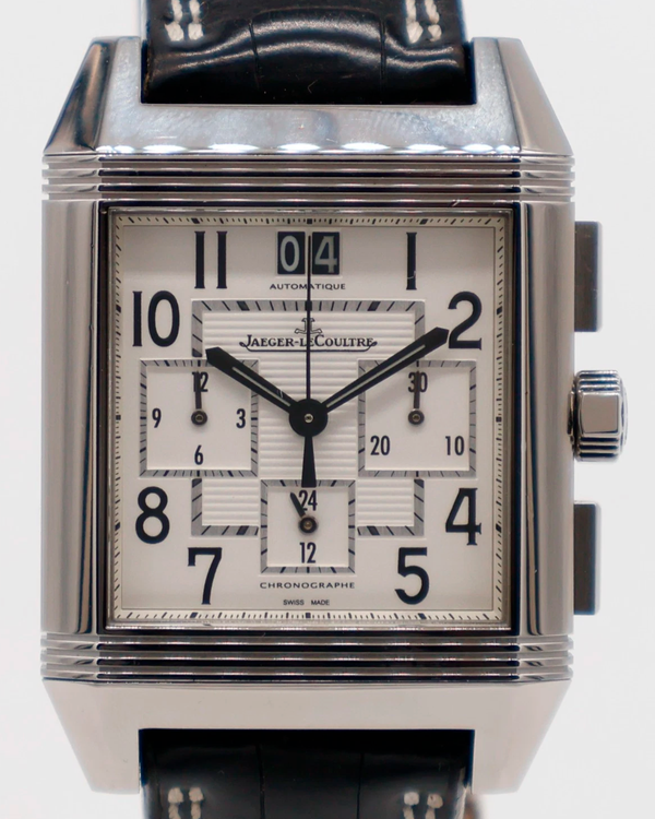 Jaeger-LeCoultre Reverso Squadra Chronograph GMT 41MM Silver Dial Leather Strap (Q7018620)