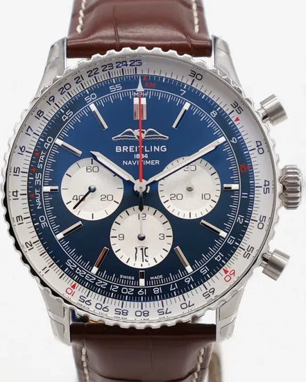 2025 Breitling Navitimer 1 B01 Chronograph 46MM Blue Dial Leather Strap (AB0137)