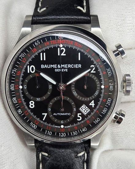 Baume & Mercier Capeland Chronograph 42MM Black Dial Leather Strap (M0A10001)