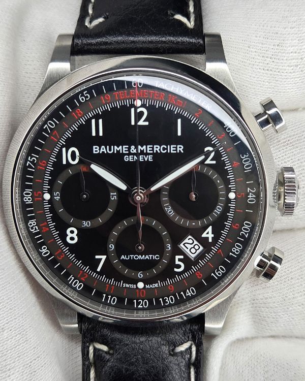 Baume & Mercier Capeland Chronograph 42MM Black Dial Leather Strap (M0A10001)
