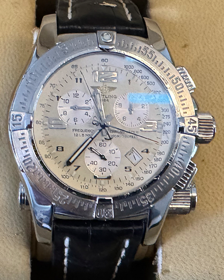 No Reserve - 2003 Breitling Emergency Mission 45MM Quartz White Dial Leather Strap (A7332111/A557)