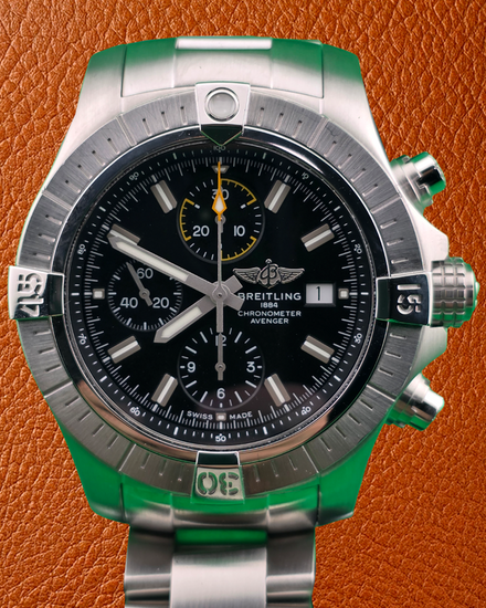 2022 Breitling Avenger Chronograph 45MM Black Dial Steel Bracelet (A13317)