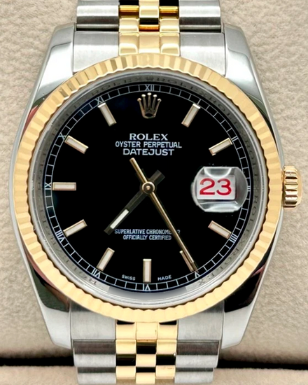 2008 Rolex Datejust 36MM Black Dial Two-Tone Jubilee Bracelet (116233)