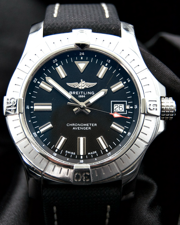 No Reserve - 2022 Breitling Avenger 43MM Black Dial Textile Strap (A17318)