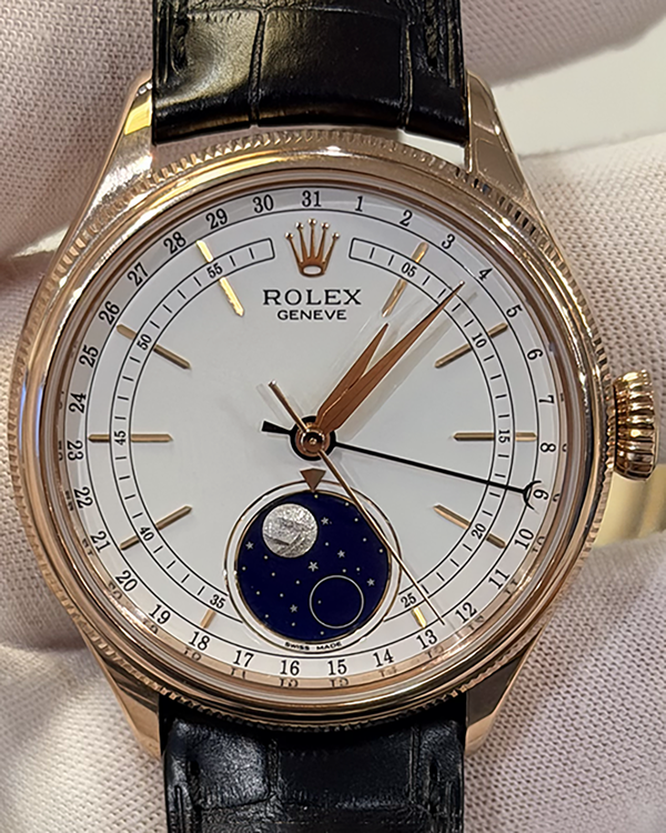 2023 Rolex Cellini Moonphase 39MM White Dial Leather Strap (50535)