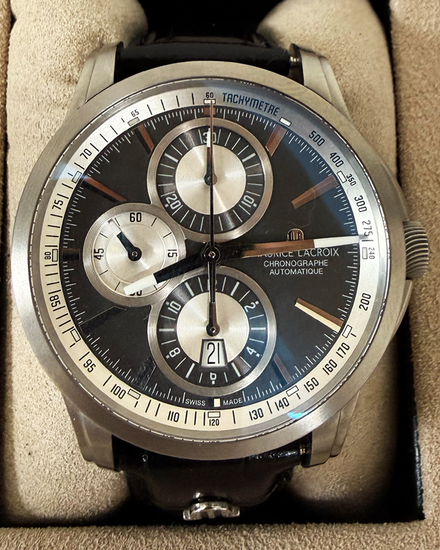 2015 Maurice Lacroix Pontos Chronograph 43MM Grey Dial Leather Strap (PT6188-TT031-830)