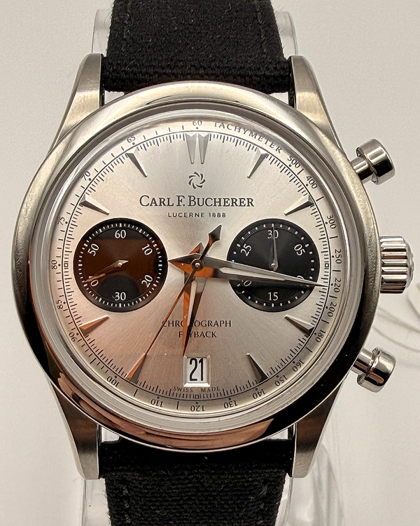 2024 Carl F. Bucherer Manero Flyback Chronograph 40MM Silver Dial Textile Strap (00.10927.08.13.05)