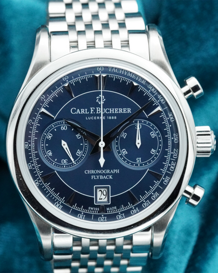 No Reserve - 2023 Carl F. Bucherer Manero Flyback 43MM Blue Dial Steel Bracelet (00.10919.08.53.21)