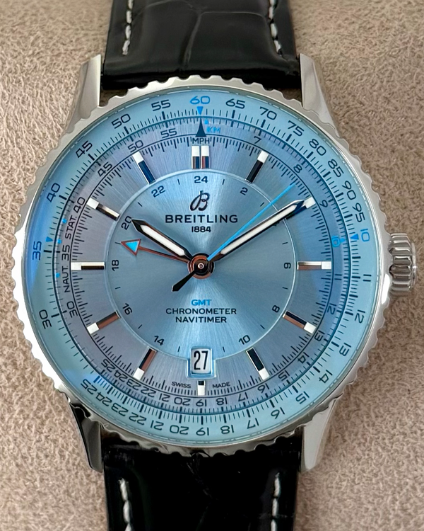 2025 Breitling Navitimer GMT 41MM Ice Blue Dial Leather Strap (A32310171C1P1)