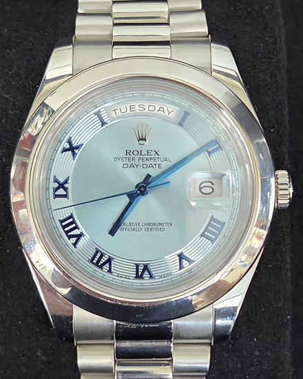 Rolex Day-Date II 41MM Ice Blue Dial Platinum President Bracelet (218206)