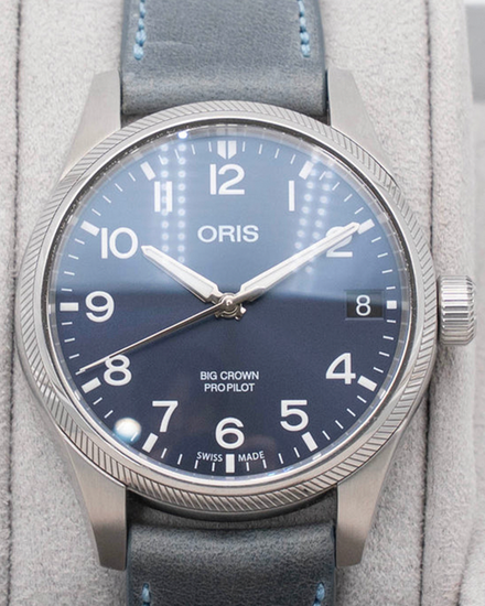 Oris Big Crown ProPilot Date 41MM Blue Dial Aftermarket Leather Strap (01 751 7697 4065)