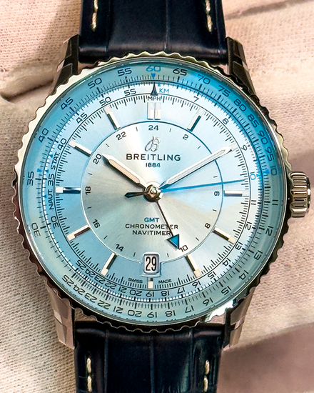 2025 Breitling Navitimer GMT 41MM Ice Blue Dial Leather Strap (A32310)