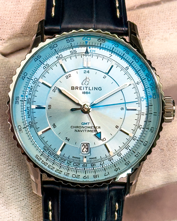 2025 Breitling Navitimer GMT 41MM Ice Blue Dial Leather Strap (A32310)