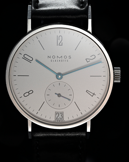 No Reserve - NOMOS Glashutte Tangente Date 37.5MM Silver Dial Leather Strap (130)