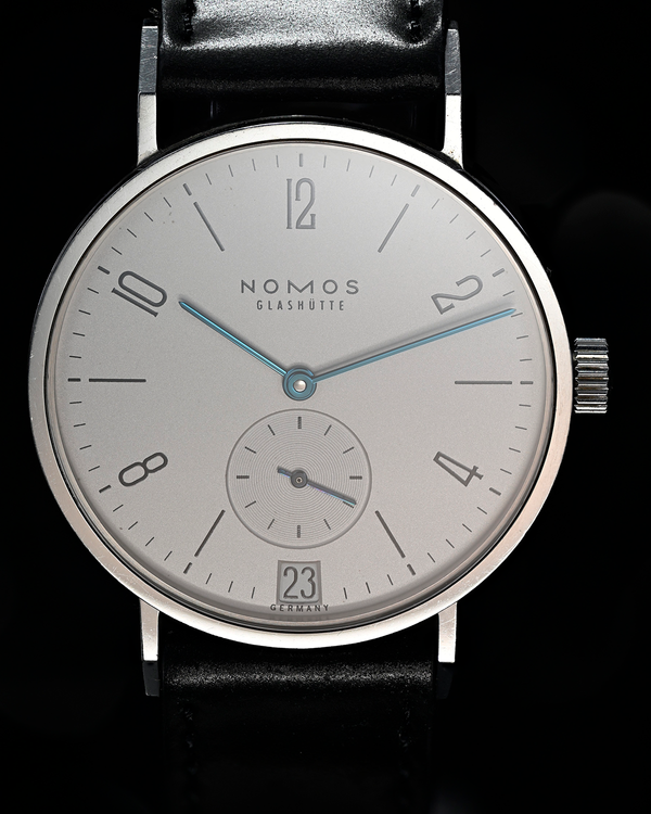 No Reserve - NOMOS Glashutte Tangente Date 37.5MM Silver Dial Leather Strap (130)