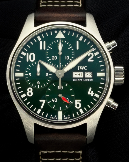 2022 IWC Schaffhausen Pilot Chronograph 41MM Green Dial Leather Strap (IW388103)