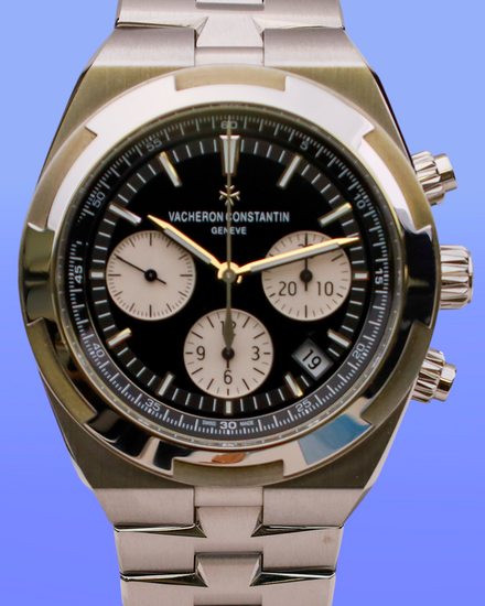 No Reserve - 2023 Vacheron Constantin Overseas Chronograph "Reverse Panda" 42.5MM Black Dial Steel Bracelet (5500V/110A-B481)