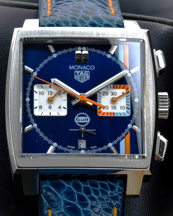 2024 Tag Heuer Monaco "Gulf Racing" S.E. 39MM Blue Dial Aftermarket Leather Strap (CBL2115.FC6494)
